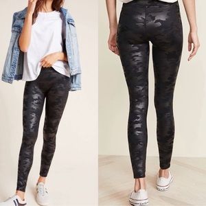 Spanx Faux Leather Black Camouflage High Waist Full Length Leggings Size XL